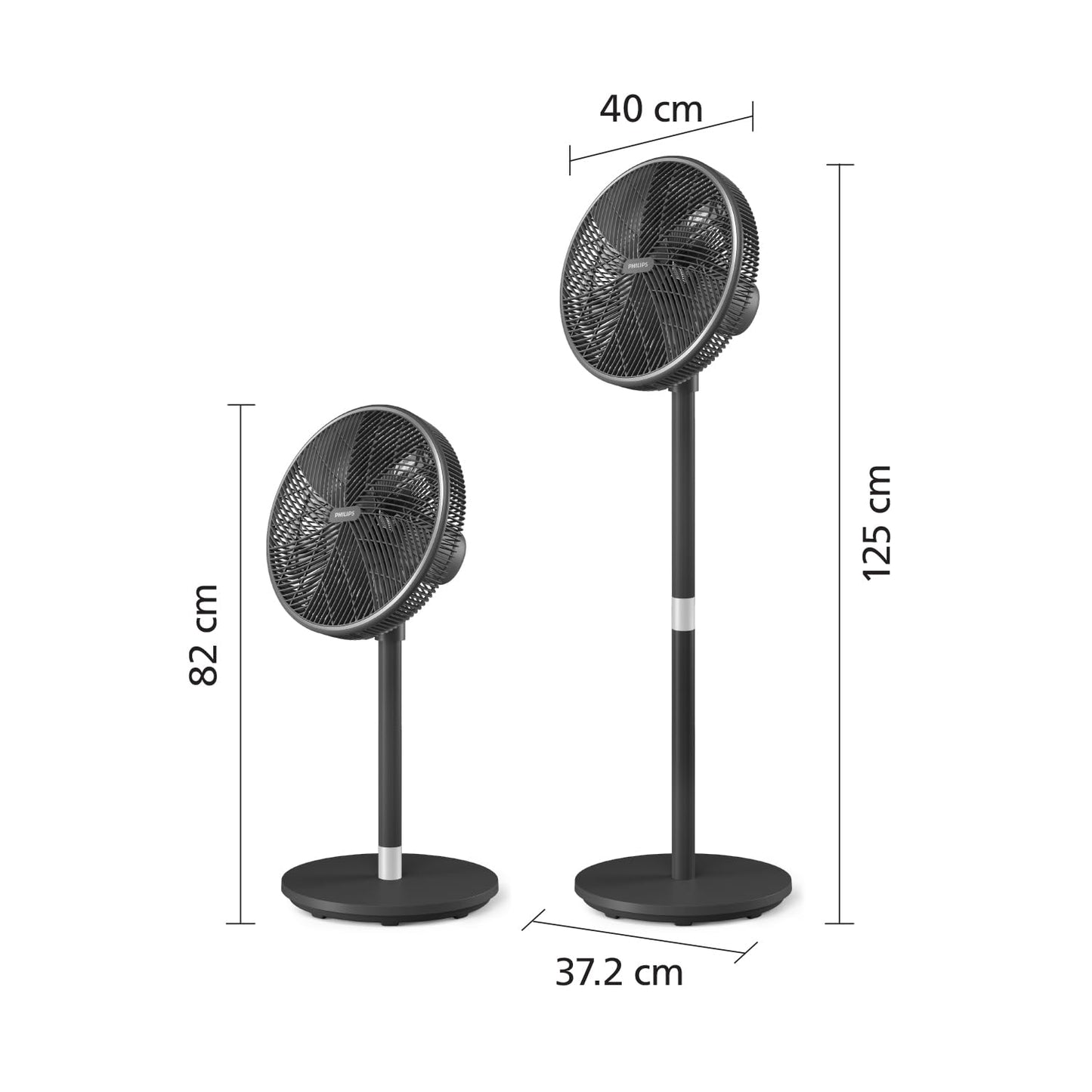 PHILIPS Smart Stand Fan Series 3000. Powerful & extremely quiet SilentWings technology. 19 dB. 2-in-1 table & stand fan. Adjustable tilt & oscillation. App control. 12-hour timer. Black (CX3550/01)