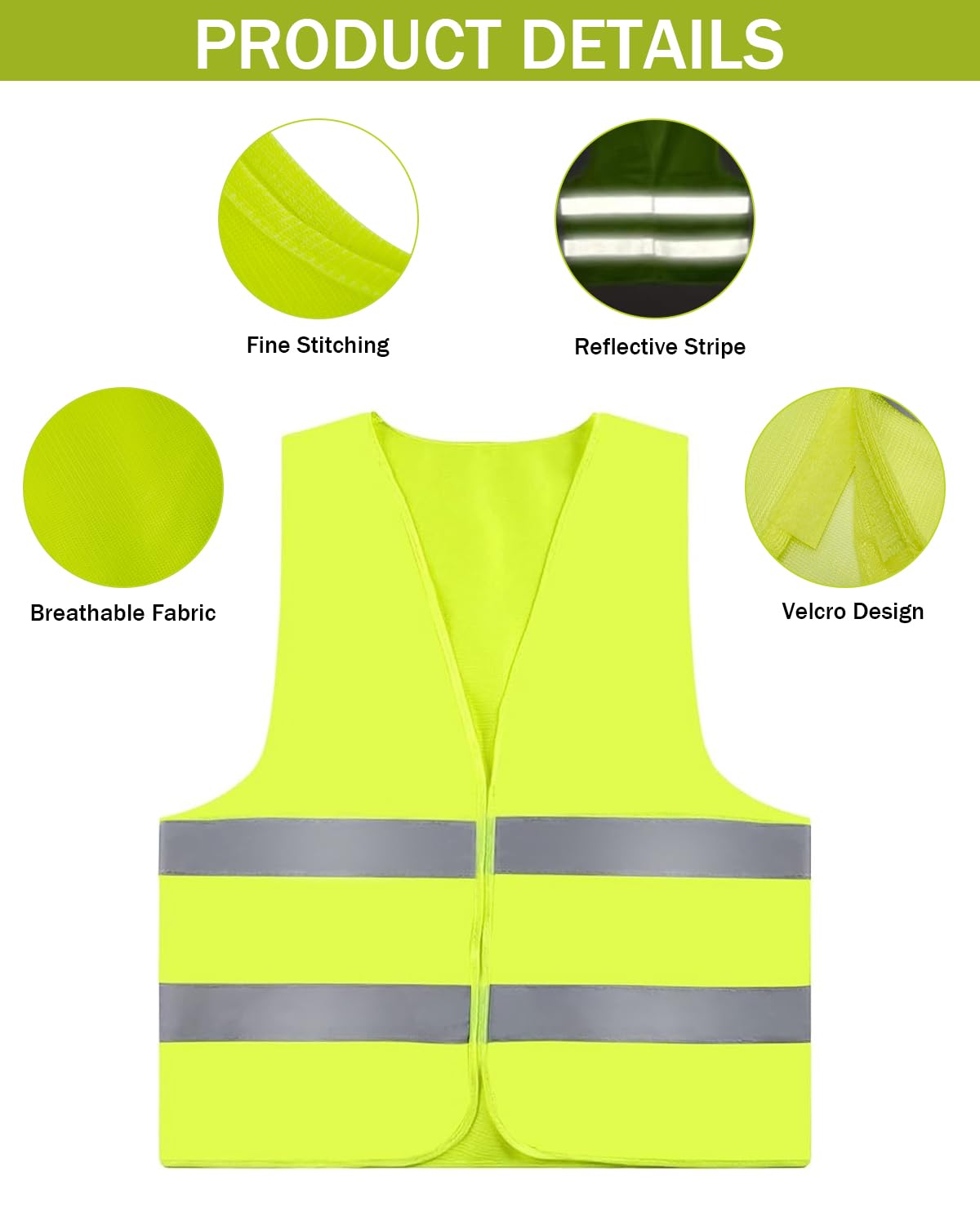 ZephyrCraft 10-pack of Yellow Safety Vests for Adults & Kids, Reflective High Visibility Vests for Cars, a must-have for biking & motorcycling safety.