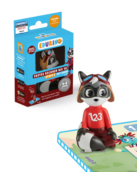Edurino Figure Robin First Arithmetic up to 10 (Level 2) from 4 years including app | Innovative and digital learning game | Number comprehension | Sorting & ordering numbers | First addition & subtraction.