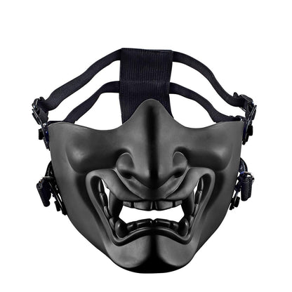 AOUTACC Airsoft Half Face Masks, Evil Demon Monster Kabuki Samurai Hannya Oni Half Face Protective Masks Masquerade Ball, Party, Halloween, Cs War Game (Adjustable Strap Black)