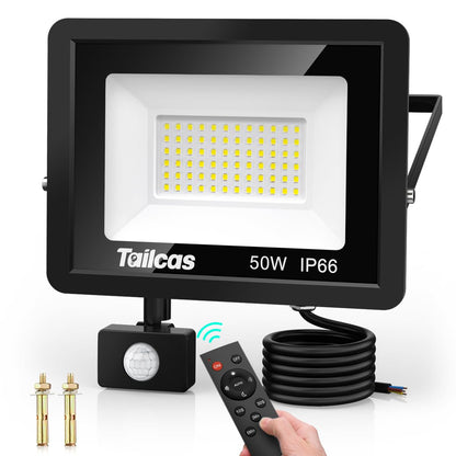 50W LED floodlight with motion sensor outdoor, super bright 4500LM outdoor floodlight, IP66 waterproof LED outdoor light with remote control, 6500K cold white spotlight outdoor for garden, garage, yard