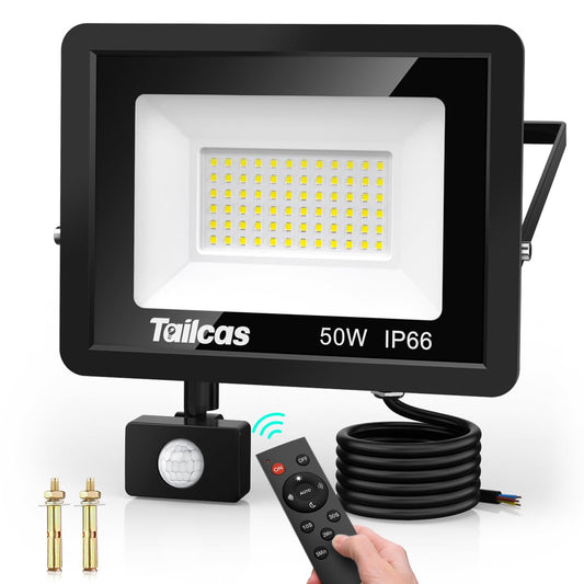 50W LED floodlight with motion sensor outdoor, super bright 4500LM outdoor floodlight, IP66 waterproof LED outdoor light with remote control, 6500K cold white spotlight outdoor for garden, garage, yard