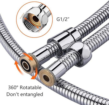 Showerhead Water-saving 7.5L/min, YEAUPE water-saving showerhead with filter, rain shower head pressure boosting, with 6 spray modes, chrome & GRIFEMA G851-18 anti-twist shower hose, 1.8m