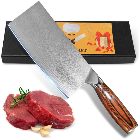 Home Safety Damascus Knife Sharp Damascus Chef's Knife - Professional Meat Knife made of authentic Damascus steel for kitchen - Hand-forged Cleaver, non-slip Pakkawood handle + Gift box