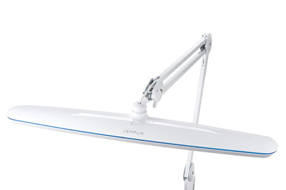 SEMPLIX LED work light in white: (117 PCS LED, 4-level dimmable) Comes with table stand base and clamp, adjustable lamp arm in height.