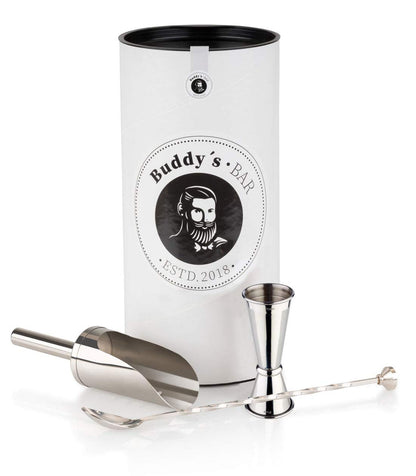 Buddy's Bar - Gin Tonic Basic Set, bar equipment, shiny stainless-steel look, food-safe, dishwasher-safe, long drink set including gift box.