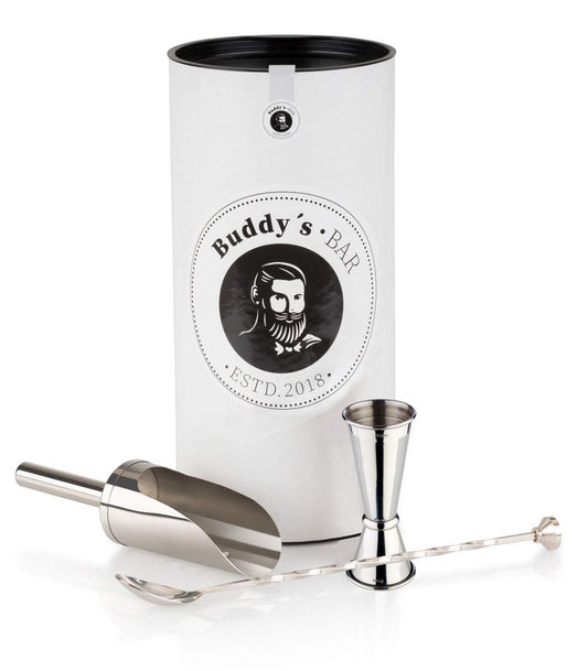Buddy's Bar - Gin Tonic Basic Set, bar equipment, shiny stainless-steel look, food-safe, dishwasher-safe, long drink set including gift box.