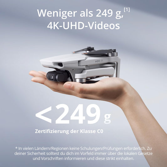 DJI Mini 4K drone with 4K UHD camera for adults, 3-axis gimbal stabilization, C0, QuickShots, 10 km video transmission, automatic return, wind-resistant, 1 battery (31 min flight time), under 249g.