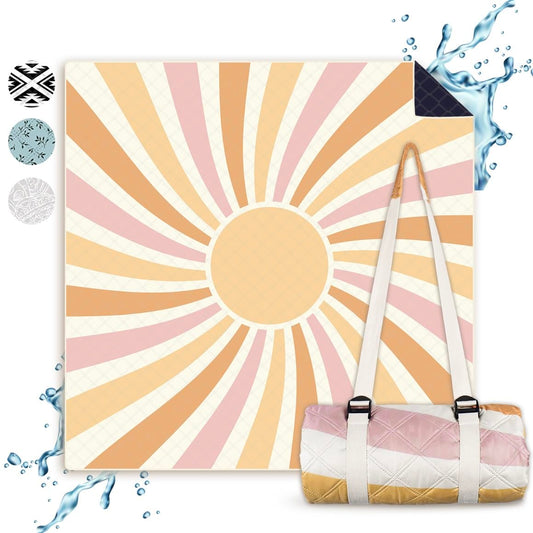 NAYA STUDIOS® Picnic Blankets (Sun) - extra large picnic blanket 200x200 cm - washable camping blanket - beach blanket XXL - waterproof picnic blanket - outdoor blanket - padded beach mat
