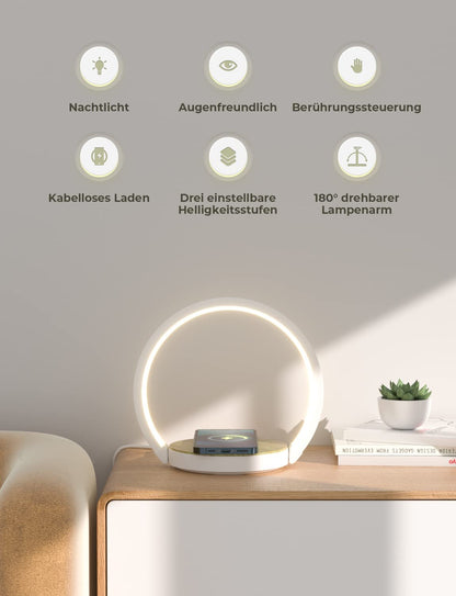 VOSFEEL bedside lamp table lamp touch dimmable 18W wireless charger night light with 3 levels of brightness for bedroom living room office