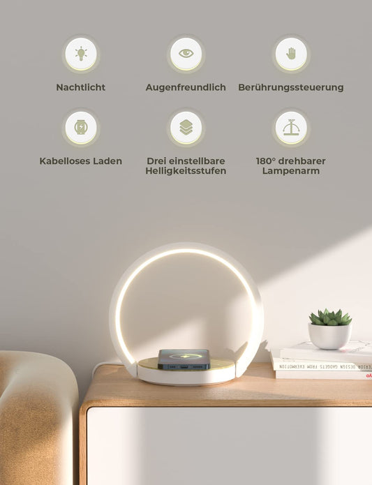 VOSFEEL bedside lamp table lamp touch dimmable 18W wireless charger night light with 3 levels of brightness for bedroom living room office