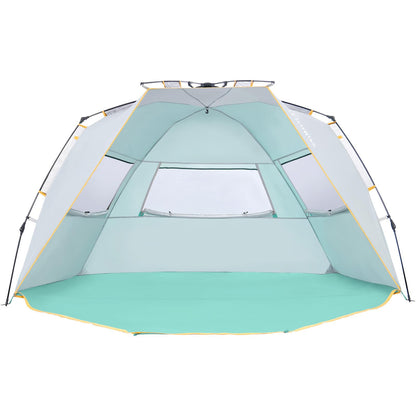 WolfWise beach tent with UV protection 50+, 4-5 people beach shelter with Quick-Up system, sun protection windbreak with expandable floor, automatic sun tent for family camping garden beach mint green.