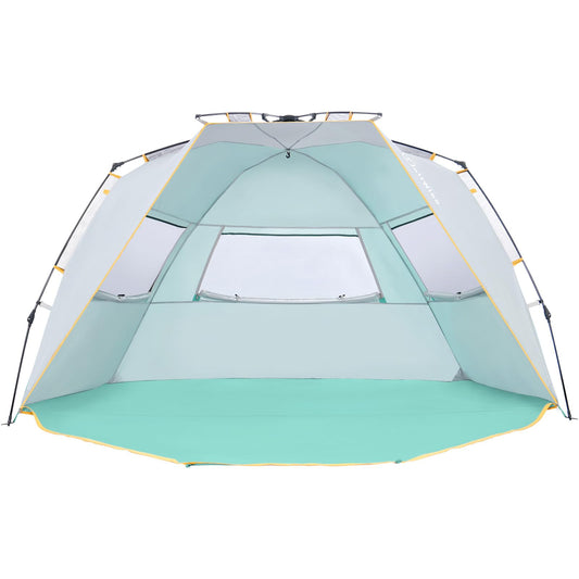WolfWise beach tent with UV protection 50+, 4-5 people beach shelter with Quick-Up system, sun protection windbreak with expandable floor, automatic sun tent for family camping garden beach mint green.