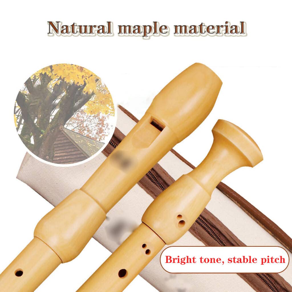 Adults' detachable alto maple block flute, 8-hole F flute for adults in the Baroque style, with storage bag and cleaning rod (Natural, Baroque F)