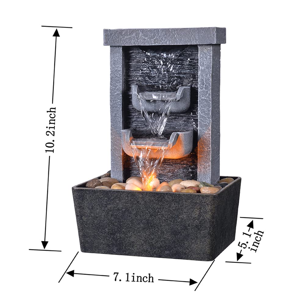 Waterfall fountain for indoor use, relaxation, high-pressure water pumps, tabletop fountain, water fountain with reflective lighting/river rocks, home/office decor (21097)