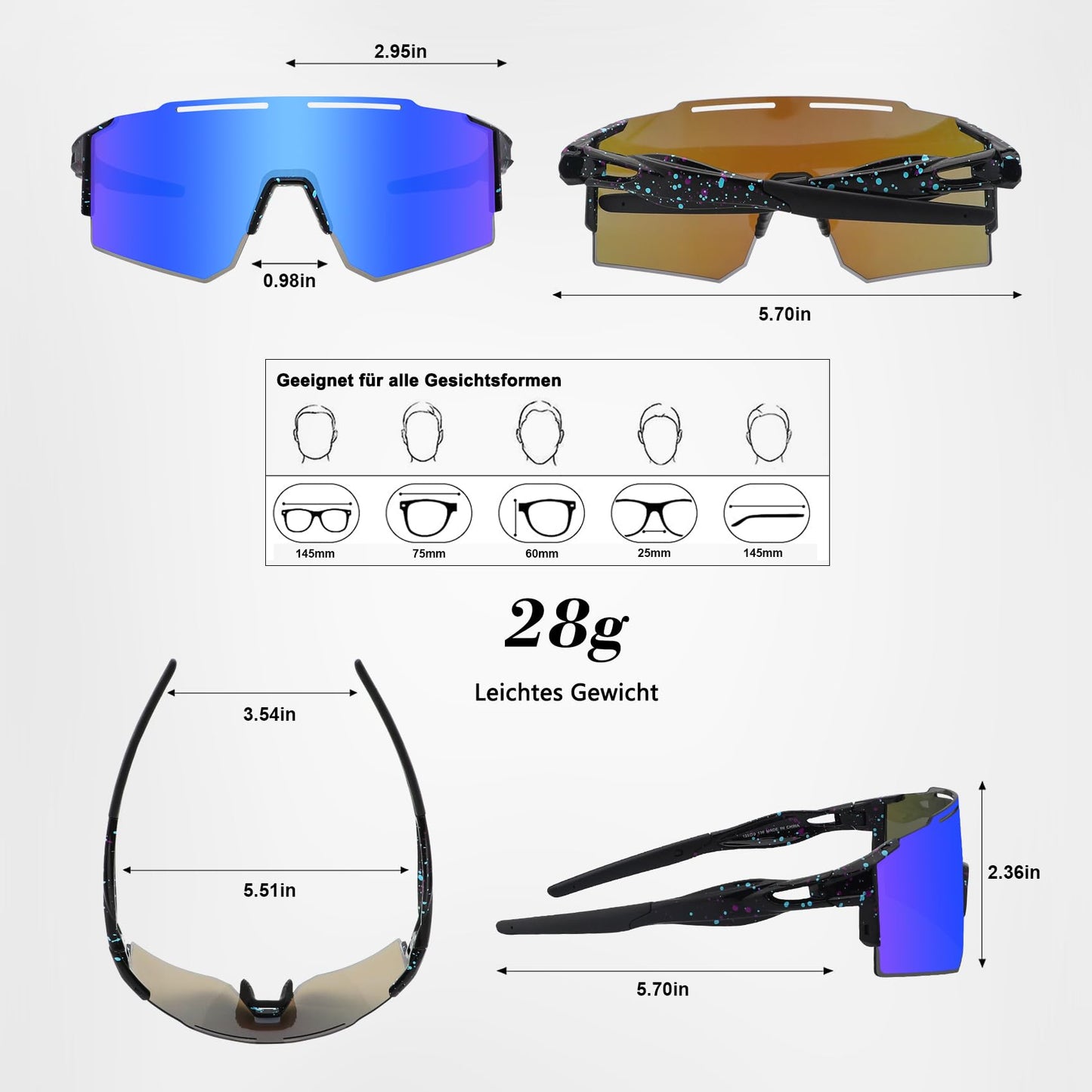 DUDUKING Sunglasses Bike Glasses Men Women, Water Transfer Printing Sport Goggles Cycling Glasses for Outdoor Sports Running Golf UV 400 Protection Baseball Glasses (Blue)