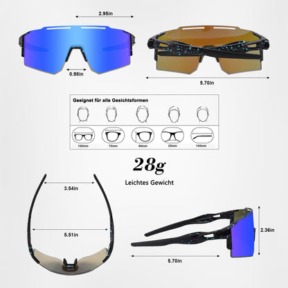 DUDUKING Sunglasses Bike Glasses Men Women, Water Transfer Printing Sport Goggles Cycling Glasses for Outdoor Sports Running Golf UV 400 Protection Baseball Glasses (Blue)