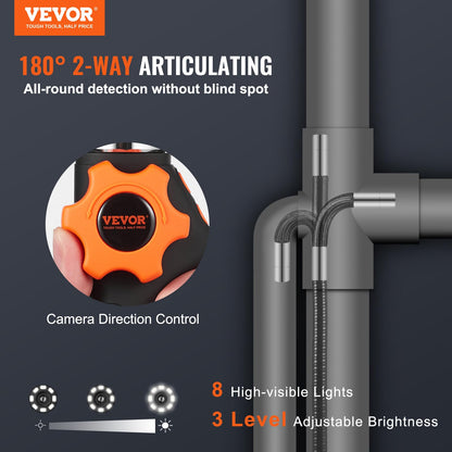 VEVOR Industrial Endoscope Digital Borescope Inspection Camera Endoscopic Camera 1080P HD with waterproof camera 6.4mm IP67 pipeline camera with 5-inch screen 0-180° bidirectional 4500mAh battery