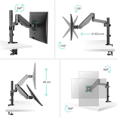 ONKRON PC monitor stand vertical for 13-34 inch screen up to 8 kg, monitor desk mount VESA 75x75 & 100x100 - screen mount 1 monitor swivel arm tilt rotation Black G70-B