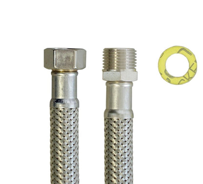 H2O-Flex® armored hose 1/2" female x 1/2" male, flexible hose DN13 for sanitary use with drinking water approval, 30cm-2m.