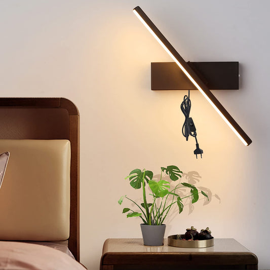 LYTLM Bedroom Wall Light with Plug and Cable, LED Mirror Light with Switch, Dimmable Bedside Lamp Indoor Reading Lamp Bathroom Wall Light Children's Room Wall Lighting 330° Rotatable 6W (Black)