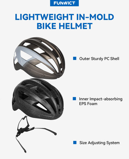 FUNWICT Bike Helmet with Visor for Men Women, Lightweight Bike Helmet with Magnetic Glasses and USB Charging LED Light, Stylish Mountain Bike Helmet Size M/L, White Black (XL: 59-63 cm, Titan Gray)