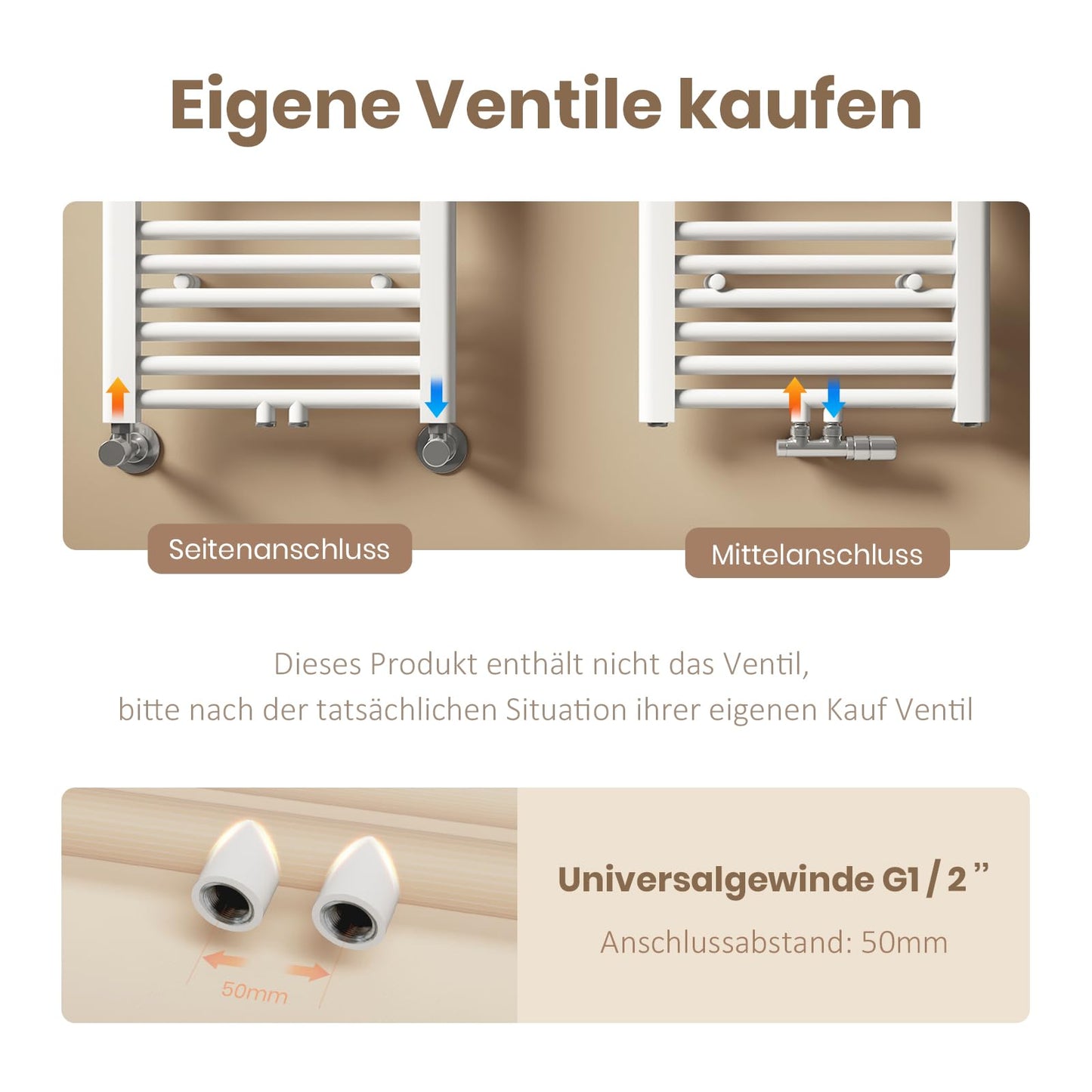 EMKE Bathroom radiator 120x40 cm, towel radiator with center connection, towel holder, towel warmer, towel dryer, towel radiator for bathroom, towel heating in white 427W