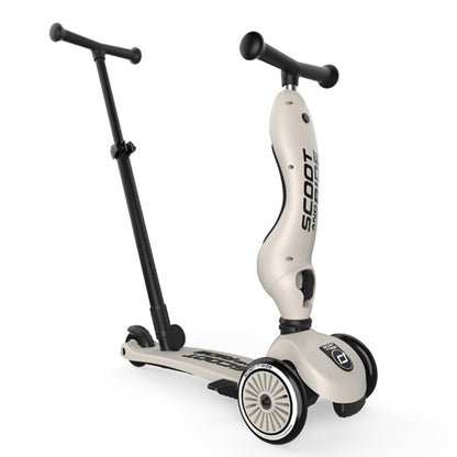 Scoot & Ride Highwaykick 1 Push and Go - 2in1 scooter & balance bike with push bar, adjustable height, for ages 1+, includes safety pad & footrests, color: Ash.
