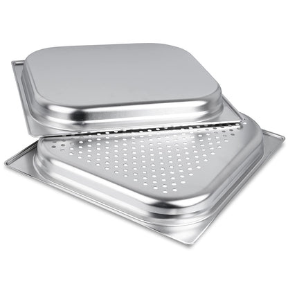 jokobela 2-piece GN container set :: 1x perforated / 1x non-perforated :: suitable for Gaggenau, Miele, and Siemens steam ovens (stainless steel, dishwasher safe, GN 2/3, W 32.5 x L 35.4 x 40mm deep)