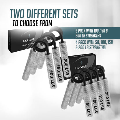 Longest Metal Handle Set, 45.4kg, 90.7kg, 3-pack, non-slip, sturdy grip strengthener with gift box, great wrist and forearm trainer, hand gripper, strength trainer.