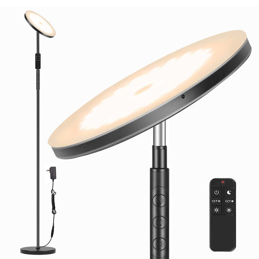 LED floor lamp living room dimmable, 36W 3600LM torchiere with remote control & touch control, 1-minute installation, eye-friendly modern floor lamp for living room, office, dining room, bedroom (Black)