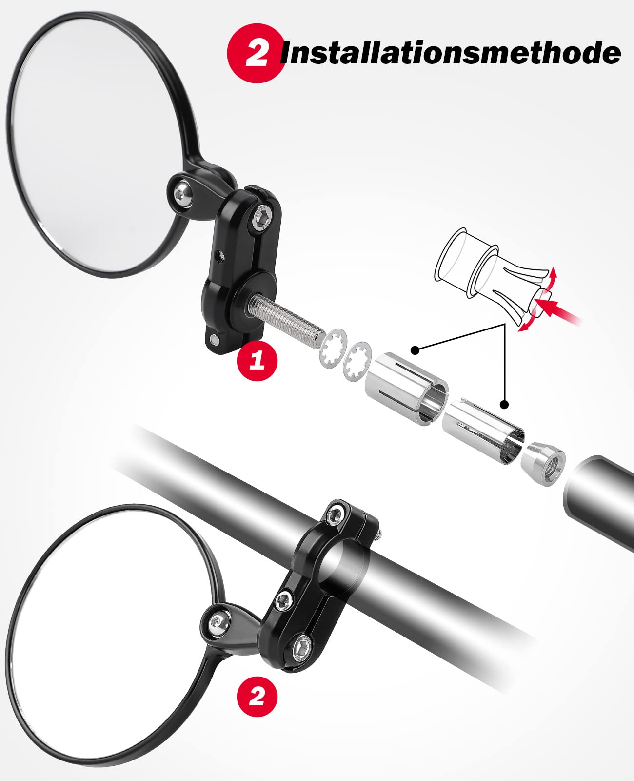 KEMIMOTO CNC Motorcycle Mirrors, E24 Certified, 360° Rotatable, Round Handlebar End Mirrors, Compatible with Scooter, Roller- Sturdy Aluminum Alloy