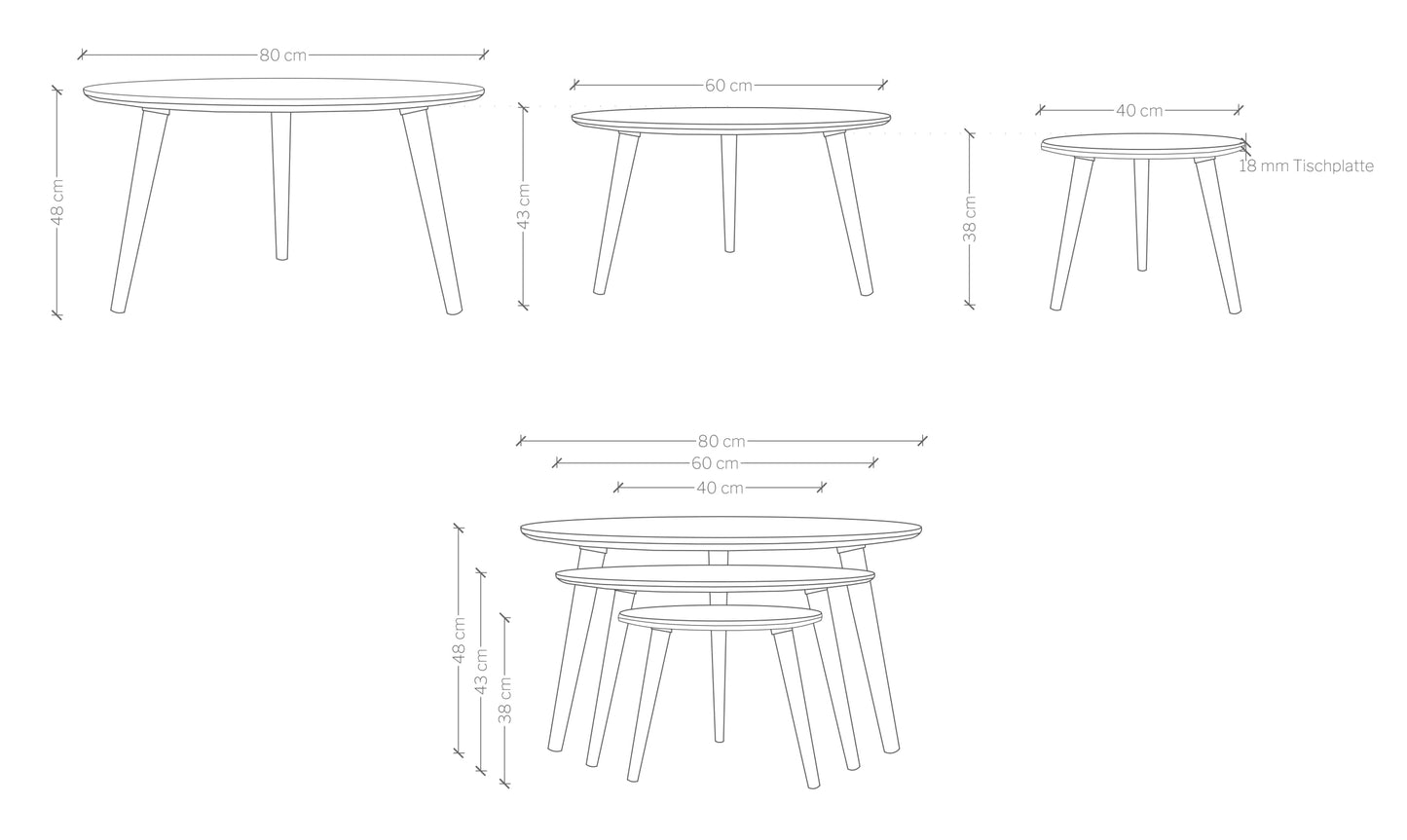 Gozos Oviedo Round Coffee Table, Stylish solid beech wood side table with easy assembly - Solid living room table - Vintage sofa table Ø 40 cm.