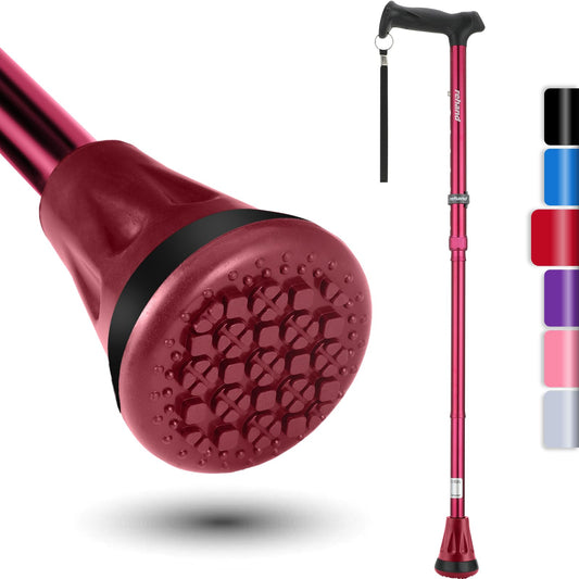 All-terrain walking cane for seniors & adults, swivel tip and heavy-duty mobility aid, collapsible cane for men & women (Red)