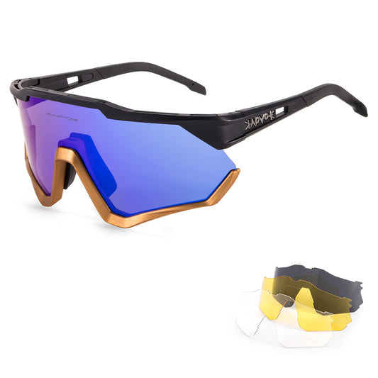 KAPVOE Polarized Cycling Glasses with 4 interchangeable lenses TR90 frame for men women outdoor sports cycling MTB sports sunglasses biking glasses driving fishing running baseball Blue Black 01