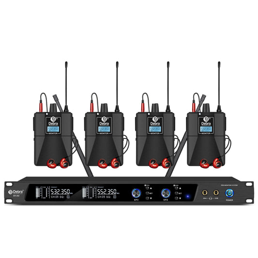 Debra Audio PRO ER-202 UHF Dual Channel Wireless In-Ear Monitor System with transmitter and receiver for stage, studio, musicians, monitoring (4 bodypack with transmitter)