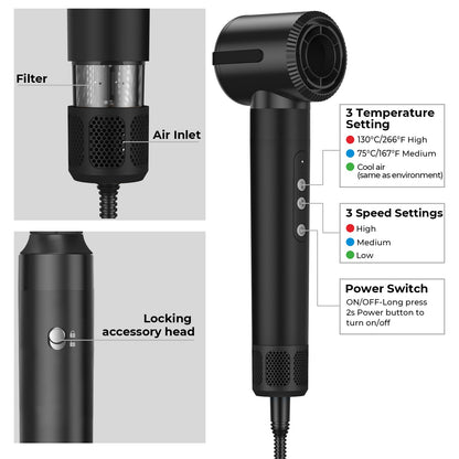 Airstyler 7 in 1, UKLISS 1400w Hair Styler Hot Air Brush, 30mm Air Curler, 3 Temperature Settings Hair Styler, Ion Blow Dryer Brush Set, for drying, curling, straightening hair.