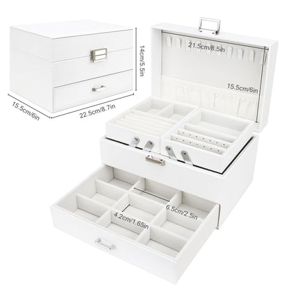 Jewelry box, jewelry case with drawers for women girls, PU leather jewelry box jewelry box jewelry case large jewelry storage for rings earrings bracelets necklaces, white.