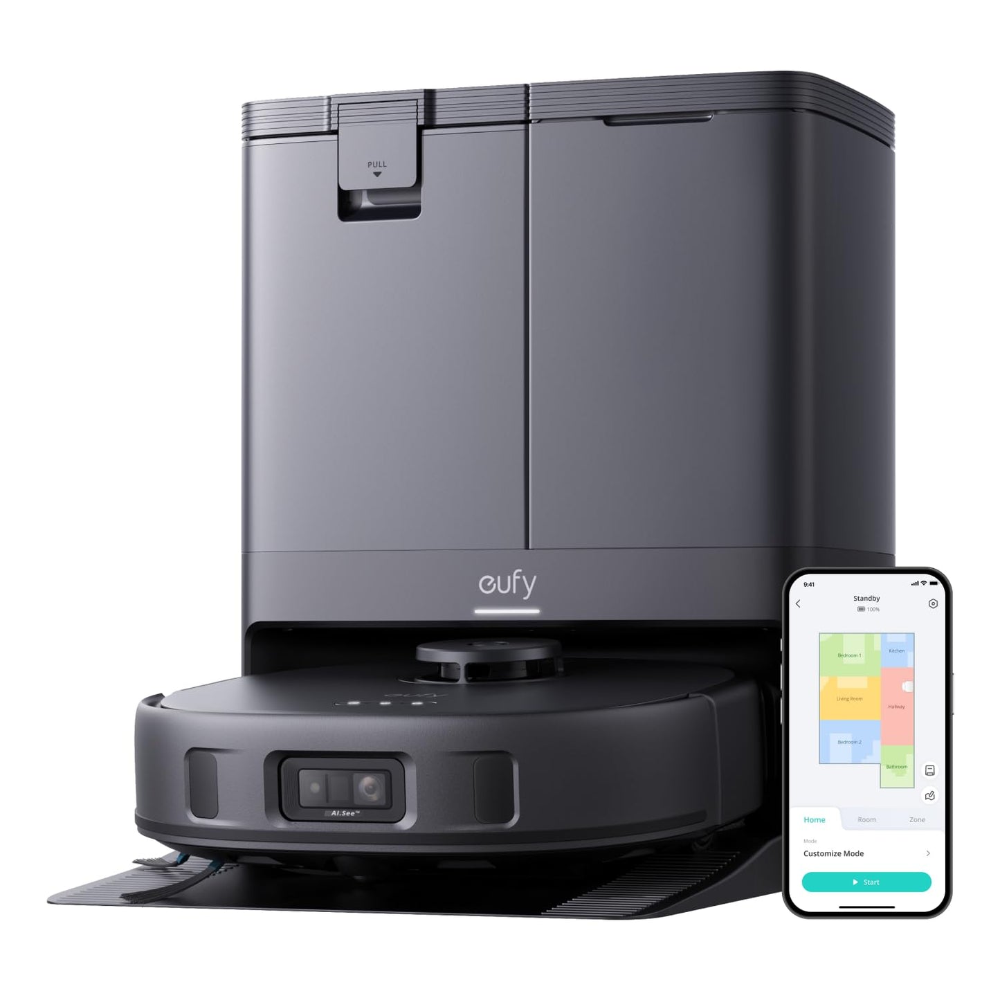 eufy X10 Pro Omni Robot Vacuum with Mop & Dustbin, 8,000Pa suction power, Auto-Dust Collection/Refilling, 2× Auto-Lift-Mop with Auto-Wash/Dry, Active obstacle avoidance, Child lock
