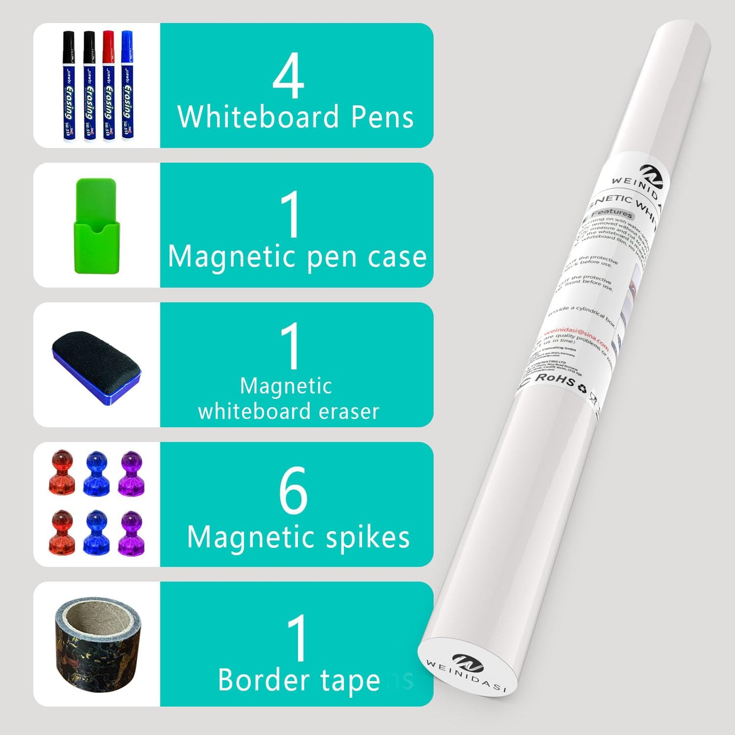 WEINIDASI Magnetic Whiteboard Film, 90x120cm Self-Adhesive Whiteboard Wall Sticker, with New Dirt-Repellent Technology, Writable and Erasable Surface, Great for Kids' Drawing, School, Office, Home