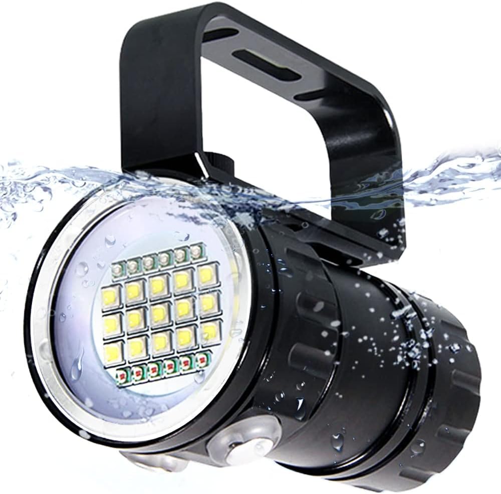 Dive light, IPX8 18000lm Super Bright Dive Light Underwater 300-500m LED Dive Light Dive Light 3 Lighting Modes for Outdoor Sports Diving, Camping, Hiking