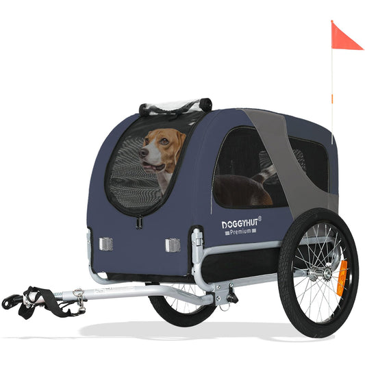 DOGGYHUT® MEDIUM Bicycle Dog Trailer for dogs up to 23 kg Foldable bike trailer (BLUE)