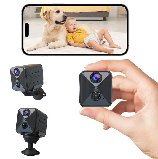 aidowocam Mini Camera Full HD Surveillance Camera Indoor Security Camera Live Transmission Mobile APP 60 Days Long Standby Battery WiFi Camera with Motion Detector Night Vision for Home Security