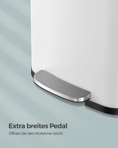 SONGMICS Kitchen Trash Can, 50L Garbage Bin, Metal Pedal Trash Can with Lid, Tall, Slim, and Spacious, White-Black LTB530W5002