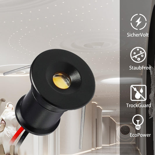 kpslucerna Mini LED Spot recessed ceiling light 9 pieces 12V 1W, the built-in lamp, IP65 spot, Built-in ceiling light for kitchen, stairs, closet, hallway (Black cover warm white 120°)