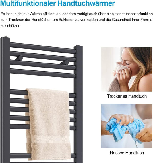 Heilmetz electric bathroom radiator 70x40cm with thermostat+timer function straight towel radiator anthracite 238W