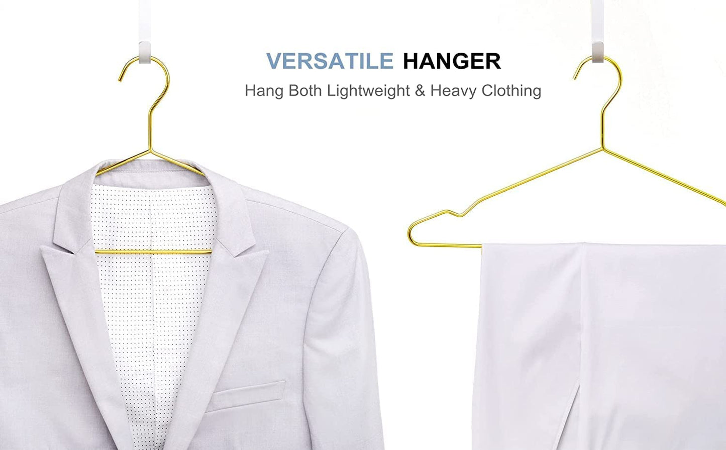 Amber Home 20 Pack 43cm Gold Iron Hangers, Metal Hangers with Non-Slip Groove for Suit T-Shirt Shirt Jacket Dress Pants, Sturdy and Durable