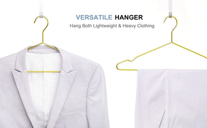 Amber Home 20 Pack 43cm Gold Iron Hangers, Metal Hangers with Non-Slip Groove for Suit T-Shirt Shirt Jacket Dress Pants, Sturdy and Durable