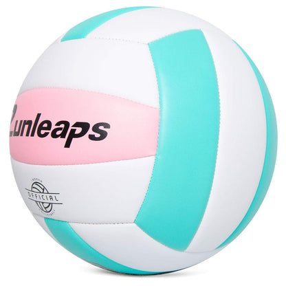Runleaps Soft Indoor Volleyball, waterproof, lightweight touch, leisure ball for pool, gym, indoor and outdoor (Pink/Light Blue, Size 5)
