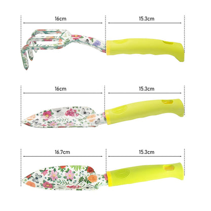 STANEW Garden Tools Set, High Performance Aluminum Gardening Supplies, Outdoor Gardening Gear for Women with Flower Print, 5 PCS including Trowel, Hand Rake, Transplanter, Gloves, Apron